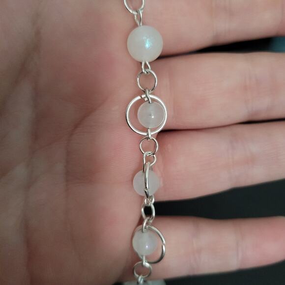 Iridescent moonstone & quartz crystal necklace, bow & arrow pendant - Picture 5 of 7